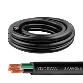 YDDECW 10ft 8/3 8 AWG Portable Power Cable (3 Conductor) - SOOW 600V 8 Gauge Electric Wire for Motor Leads, Portable Lights, Battery Chargers and Machinery - 3 Conductor - 10 Feet Electrical Cord