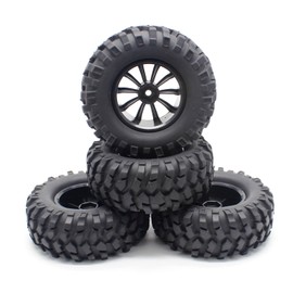 HOSIM 1/10 RC Metal Black Rear Spare Tyre Tires and Wheels Rims 12mm Hex Hub 4mm Offset 108mm Width for 1/10 Scale Hobby RC Crawler Buggy Car Pack of 4 (Not Glued)