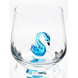 HeguSun 3D Drinking Glass Cup with Cute Animal Figurine Inside, Hand Blown Glass Swan Figure Inside Mug, Stemless Glass for Wine, Water, Milk, Beverages, 12oz (Swan)