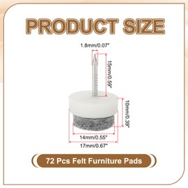 PATIKIL 17 mm Nail-on Felt Pads, 72 Pcs Round Felt Furniture Sliders Pads Heavy Duty Floor Protectors for Wooden Chair Sofa Cabinet Table Leg Feet Hardwood Floors, White