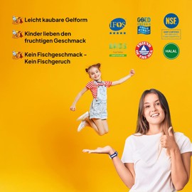EasyFishoil Multivitamin Omega 3 Jelly for Children 30 Days with 11 Vitamins Soft Jelly Fish Oil High Dose Pure Fish Oil Omega-3 Capsules for Children Natural Lemon and Orange Flavour Kids