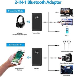 Bluetooth Adapter 2 in 1, Bluetooth Adapter Audio 5.0 Transmitter Receiver with 3.5 mm Audio Cable for TV / PC / Stereo System / MP3 / MP4.2 in 1 Wireless Transmitter Receiver