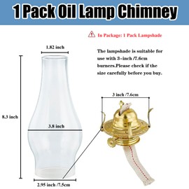 JIAOGEPENGYOU Oil Lamp Chimney Replacement,3 Inch Fitter x 8.3 Inch Tall Kerosene Lamp Globe,Clear Glass Light Globe,Hurricane Lamps Globes Shade Cover,Glass Chimney for Oil Lamps for Indoor Use