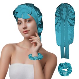 Long Satin Bonnet for Women (Peacock Blue)
