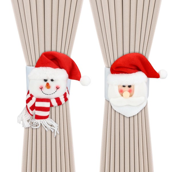 HASLED Christmas Curtain Holders, 2 Pieces, Curtain Holders, Curtain Holder Kids, Christmas Decoration (Santa Claus and Snowman)