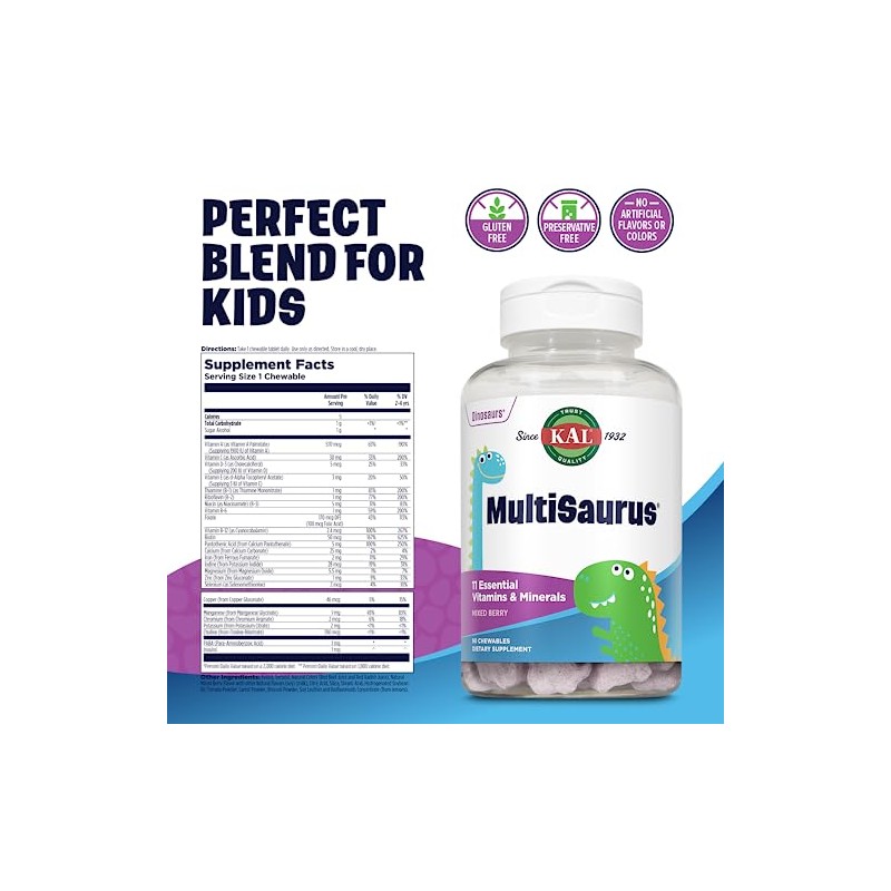 Kal Kid's Multisaurus Vitamins & Minerals | Children's Chewable Once