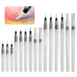 Water Brush Pens, Pack of 15 Water Tank Brushes, Water Brush Pen, Watercolour Brush, Water Brush with Tank for Watercolour Painting, Colour Mixing and Calligraphy