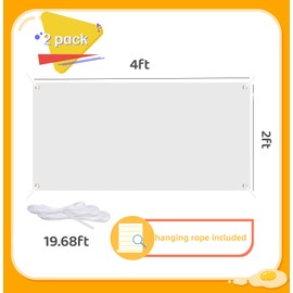 2 Pack Large Banners Signs Paintable Blank Banners 2 x 4 Feet White Flags Plain Make Your Own Banner DIY Party Festival Celebration Sport Activities School Events Outdoor Decoration with 19.68ft Rope