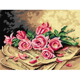 Wizardi Gobelin Canvas for halfstitch Without Yarn After Madeleine Jeanne Lemaire - Still Life with Roses 3530J Orchidea