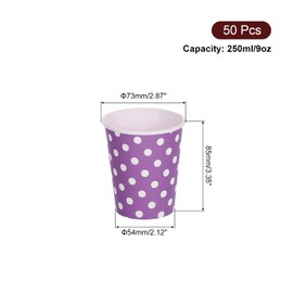 sourcing map Disposable Paper Cups, 50 Pack 9 OZ Party Decorative Cups for Coffee,Tea,Milk, Suitable for Party, Picnic,Travel and Event (Purple Polka Dots)