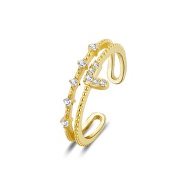 ALEXCRAFT Gold Ringe Damen, Doppelring Offen Verstellbar Herz Ringe Verlobungsring Eheringe Engagement Ring Offene Stapeln Daumen Ring Einfacher Damenring Geschenk für Damen