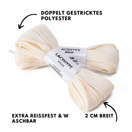 LaceHype Premium Thick Shoelaces for Campus [20 mm Wide] Tear-Resistant Shoelaces Replacement Polyester Shoelaces for Trainers, Sports Shoes, beige