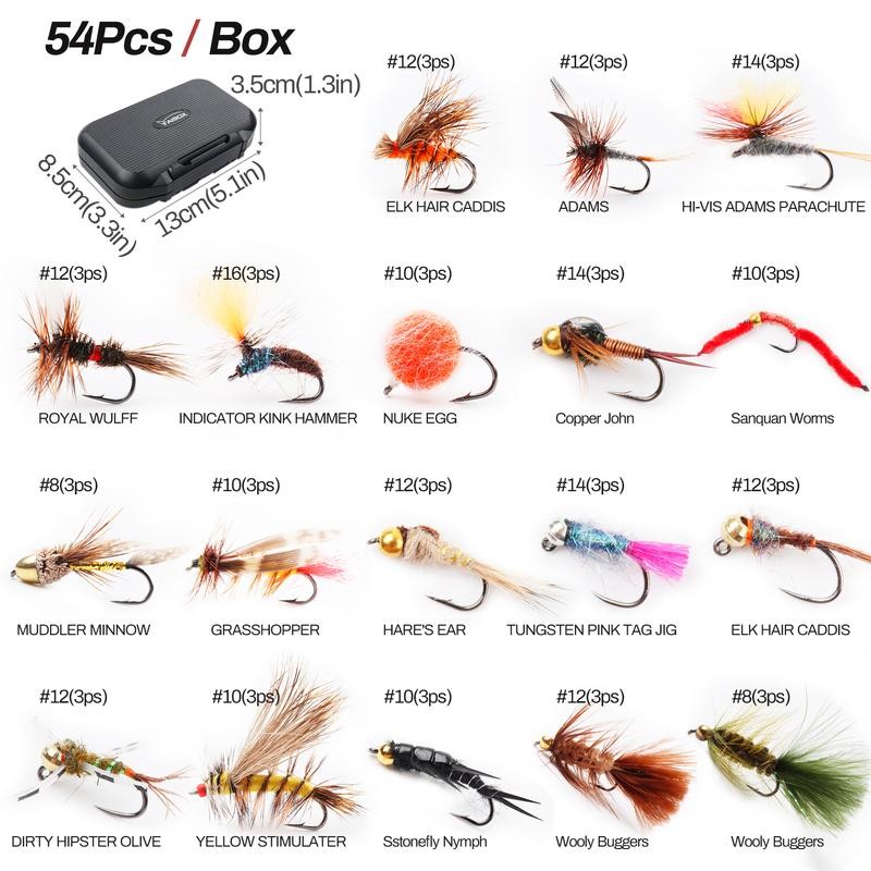 Trout Fly Fishing Flies Assortment 54pcs Dry Nymph Flys Sanjuan