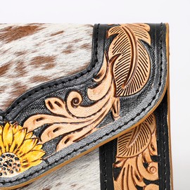 Merbaa Women's Western Leather Rustic Rose Boohoo Buckaroo Trifold Handmade Hand Wallet - Stylish and Functional Cowhide Clutch