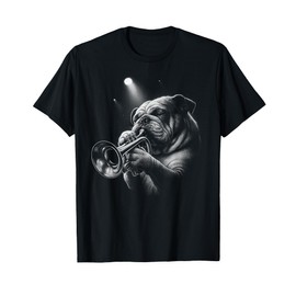 English Bulldog Playing Trumpet Jazz Music Dog Lover T-Shirt