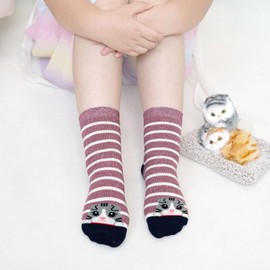 PUTUO Kids Girls Animal Socks: Children Ankle Cotton Socks Girls Odd Novelty Funky Cute Socks Age 2-4 Years Old 5 Pairs Cartoon Cat