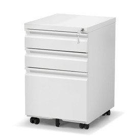SoarFlash 3 Drawer File Cabinet with Lock Rolling Metal Filing Cabinet for Home Office, Under Desk Mobile File Cabinet with Wheels, White