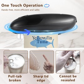 SAKAMOSH Electric Can Opener Battery Operated, One-Touch Automatic Opener with Safety Smooth Edge, Suitable for Almost Cans, Easy to Use for Seniors, Arthritis (Black)