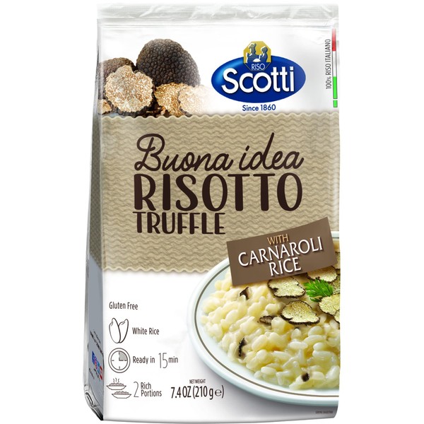 Truffle Seasoned Risotto, Riso Scotti, Carnarolli Rice, Ready Meal, Easy to Cook, Italian Seasoned Risotto, Easy Dinner Side Dish, Just Add Water and Heat, , 7.4 oz, 2-3 servings