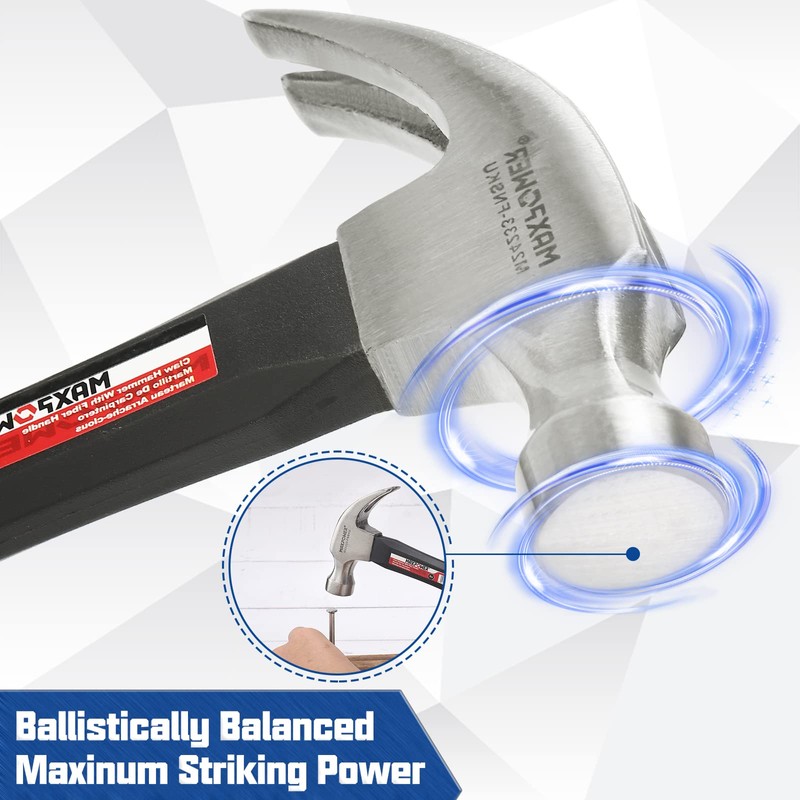 Claw Hammer 8Oz, MAXPOWER Curved Rip Claw Hammer Framing Hammer