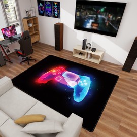 Gamer Area Rug, 59x39in Large 3D Controller Gaming Rug for Boys Room, Non-Slip Game Room Rug for Teens,Black Gaming Carpet for Kids Boys Girls Game Room Bedroom Living Room Playroom