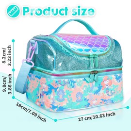 PinkSheep Children's Lunch Bag, Cool Bag with Two Compartments and Removable Adjustable Children's Lunch Bag, Nursery Bag, Girls Boys Lunch Boxes (Mermaid)