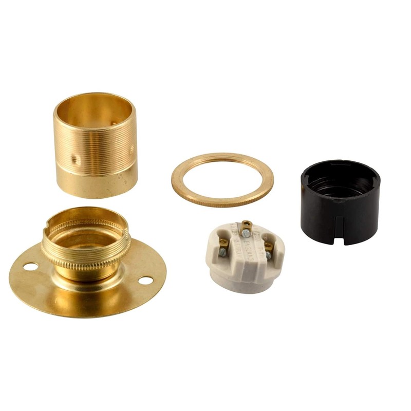ElekTek Brushed Antique Brass E27 Slatted Socket with Lampshade Ring,