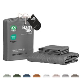 Bamtek - Duvet Cover Set - 100% Viscose from Bamboo Duvet Cover Queen Size, 3 PC Luxury Cooling Duvet Cover for Hot Sleepers, Silky Buttery Soft Comforter Cover & 2 PC Queen Pillowcases, Steel