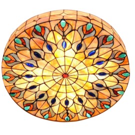 MORE CHANGE 20" Vintage Tiffany Style Ceiling Light, 4-Light Hand-Made Stained Glass Flush Mount Chandelier Lighting Fixture for Bedroom Dinning Room Farmhouse Kitchen Island