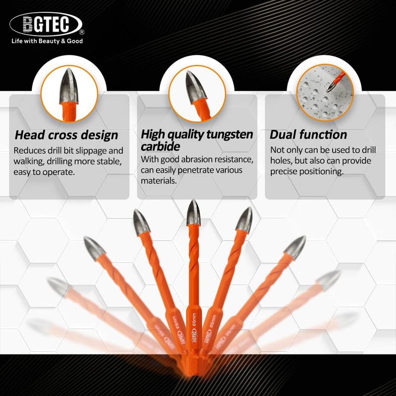BGTEC Dry Diamond Drill Bits Set-4pcs 1/4" Tile Drill Bit