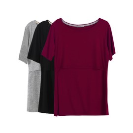 Smallshow 3 Pcs Maternity Nursing T-shirt Nursing Tops,Wine-Black-Grey,Large