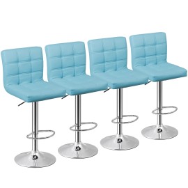 SEGAWE Bar Stools Set of 4 PU Leather Adjustable Bar Stools for Kitchen Counter Blue