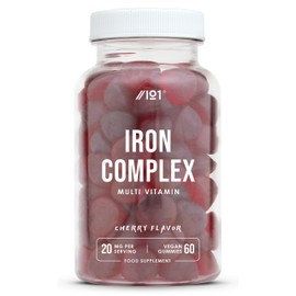 Iron Complex Gummies - 3200mcg - Potent Formula for Energy & Immunity, Made with Organic Tapioca, Cherry Flavour - Kosher, Halal, Non GMO - 60 Vegan Fruity Gummies