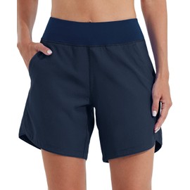 WILLIT Women's 7 Inch Swimming Board Shorts, Swimming Shorts, Quick-Drying Bikini Shorts, High-Waisted Trunks, UPF 50+ UVA Protection with Liner Pockets, navy blue