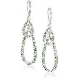 Anne Klein Silver-Tone/Crystal Intertwined Oval Drop Earrings