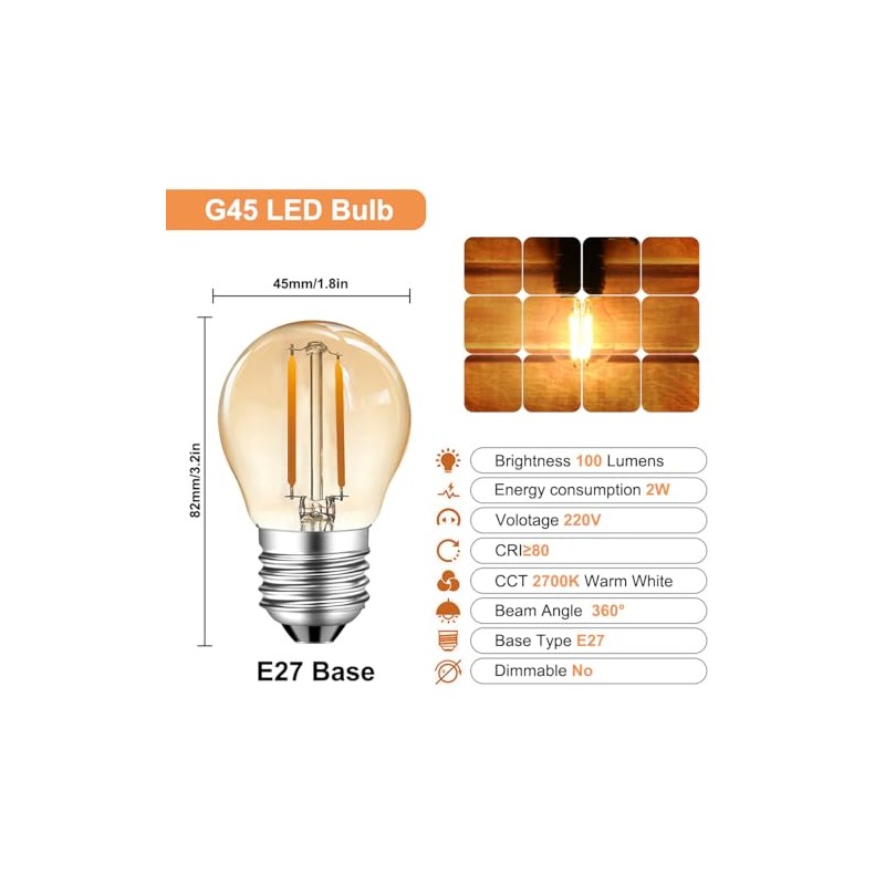 MZYOYO MZYOYO E27 Vintage Filament Glhbirne,2W E27 LED Lampe,2W G45