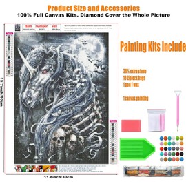 HUASHUZI 5D Diamond Painting Unicorn Skull Skeleton Skull 30 x 40 cm Pictures Diamond Painting Poster Adult Cross Stitch Kits