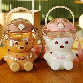 ATS Home Bear Bottle,1L water bottle w/ straw,100% Leak Proof,BPA free,Safety lock,Includes Handle & Strap,funky design very popular amongst children / teenagers,free cleaning brush included (Brown)