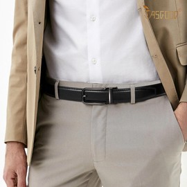 JASGOOD Mens Ratchet Leather Belt Men Casual Dress Belt Automatic Adjustable Click Belts with Slide Buckle,Black