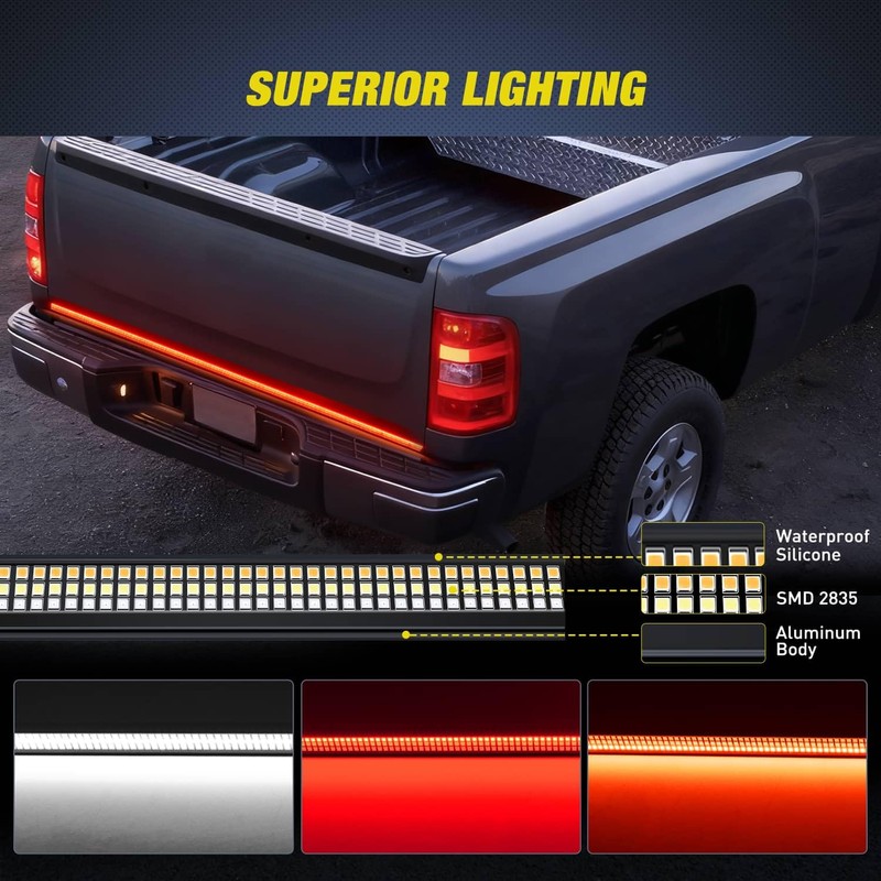 Nilight Truck Tailgate Light Strip 60" Aluminum FrameTriple Row Light