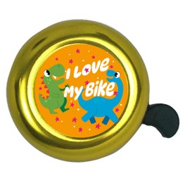 ABSOAR Cycling I Love My Bike Bell for Kids with Loud Clear Sound, Girls and Boys Scooter Ringer Bell with Brachiosaurus Stickers, Bike Accessories for Daughter (Gold)