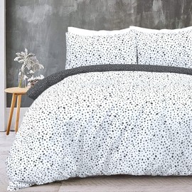 Sleepdown Polka Dots Reversible Black White Mono Duvet Cover Quilt Pillow Case Bedding Set Soft Easy Care - Single (135cm x 200cm)