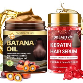 Batana Oil for Hair Growth & Keratin Hair Treatment Hair Serum Capsules,Batana Oil Hair Mask Hair Treatment Serum for Frizzy and Damaged Hair,Leave-in Anti Frizz Conditioner,Make Hair Thicker & Shiny