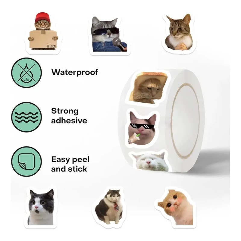 500 Hojas/rollo De Pegatinas En Rollo Con Forma De Gato,