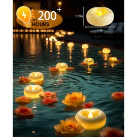 12-Pack 2” flameless LED Floating Candles, 200 Hours Waterproof Warm White Battery-Operated Floating Tea Candles, Suitable for Romantic Wedding Centers/bathtubs/Pools/Fountains