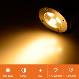 ES8LED LED Pond Lights Submersible, 9W 3000K Warm White 12V AC/DC, Stainless Steel Light Fixture IP68 Waterproof Rating, Suitable for Pond and Fountains, Landscape Lighting