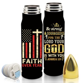 MoYueno Christian Gifts, 17 Oz Faith over Fear Bullet Tumbler with Lid, Stainless Steel God Tumbler for Men, Christian Religious Catholic Spiritual Pastor Gift for Men, Gifts for Fathers Day, Black