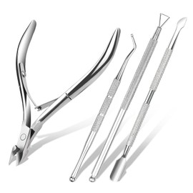 ACWOO Cuticle Nippers, Cuticle Nippers, 4-Piece Stainless Steel Nail Clippers, Cuticle Cutter with Cuticle Pusher, Cuticle Remover Set, Professional for Toenails and Fingernails, Silver