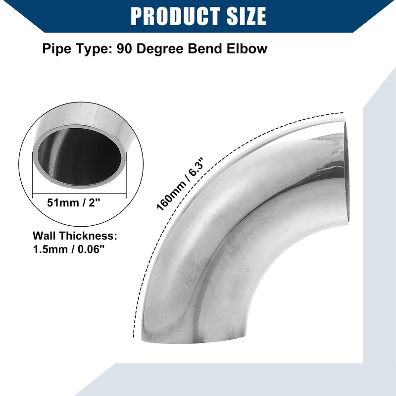 Hihaha OD 2 Inch 90 Degree Exhaust Elbow Pipe SS304