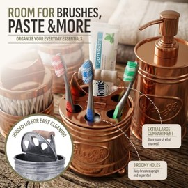 Autumn Alley Western - Juego de 4 accesorios de baño - Dispensador de jabón de cobre para granja, soporte para cepillo para polvo de dientes, 2